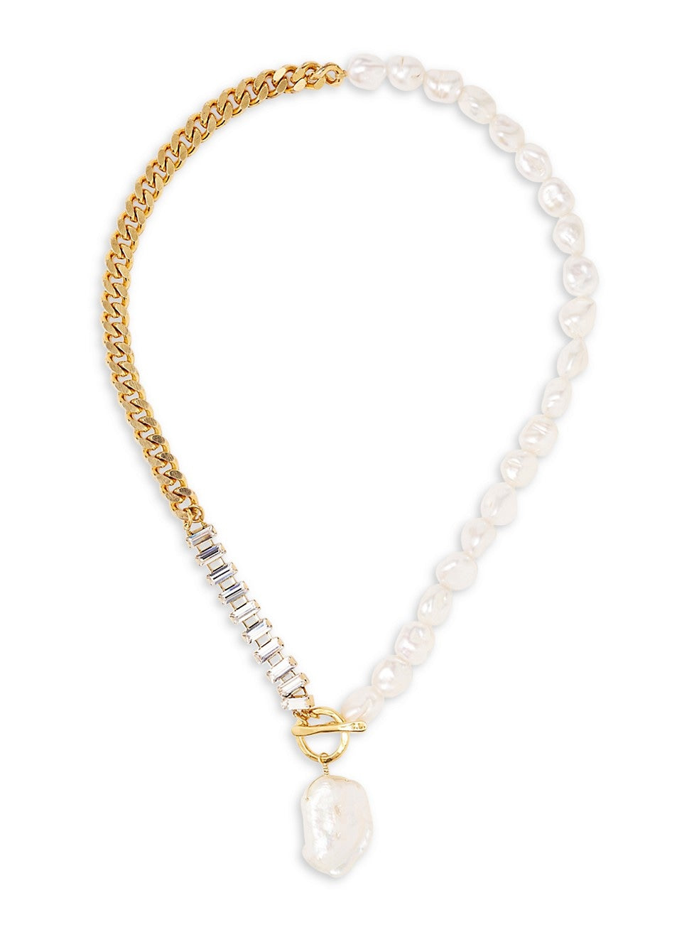 Chan Luu 18K Gold-plated, Rhinestone & Pearl Toggle Necklace